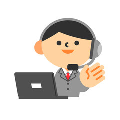 オペレーター　コールセンター　男性　ノートパソコン