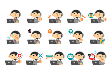 オペレーター　コールセンター　男性　ノートパソコン　セット