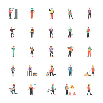 Construction Worker Flat Icons 