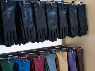 Image of leather gloves in the store.