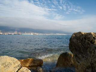 The image of the stony seashore.