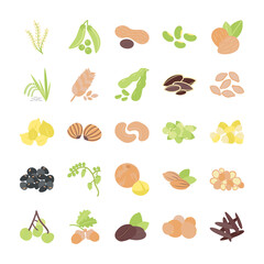Grains and Vegetables Icons Set 