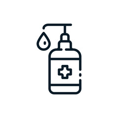 Washing gel, hand sanitizer pump bottle, alcohol gel outline icons. Vector illustration. Editable stroke. Isolated icon suitable for web, infographics, interface and apps.