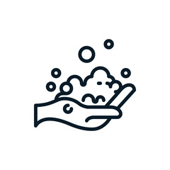 Washing hands with soap and gel to prevent virus and bacteria outline icons. Vector illustration. Editable stroke. Isolated icon suitable for web, infographics, interface and apps.