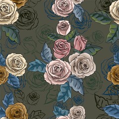 Roses retro style seamless pattern