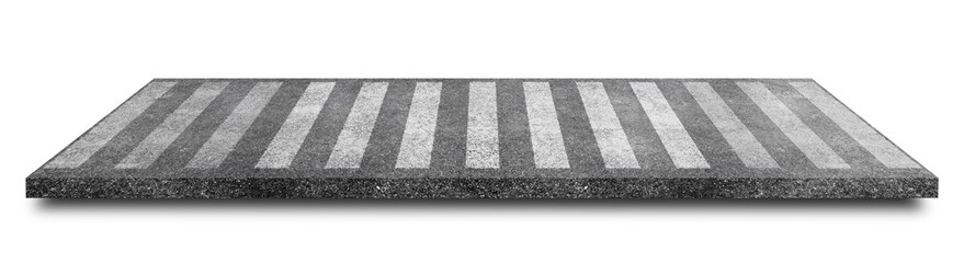 Side view of White pedestrian crosswalk or Zebra crossing on asphalt road isolated on white background. (Clipping path) - obrazy, fototapety, plakaty