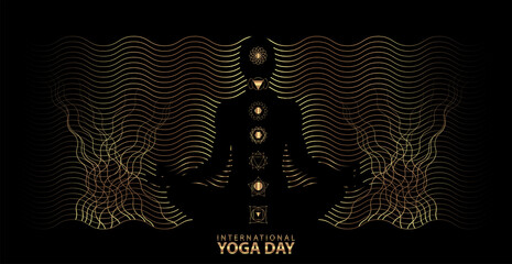 21 june-international yoga day,paper cut yoga body posture, human silhouette and sun rays, vector illustration - Vector