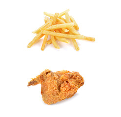 fried chicken and french fried on white