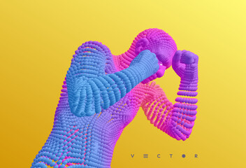 Boxer. Fighting man. Sport symbol. Vector illustration composed of particles.