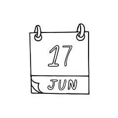 calendar hand drawn in doodle style. June 17. World Day to Combat Desertification and Drought, date. icon, sticker, element