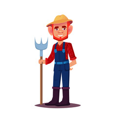 farmer in hat with pitchfork vector illustration
