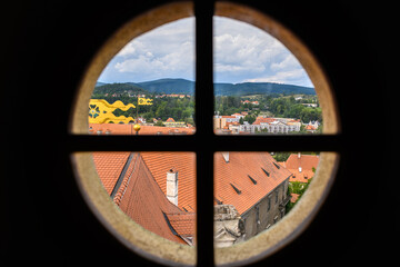Beautiful view to church and castle in Cesky Krumlov, Czech republic