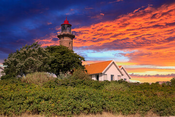 Colorful clouds over Lighthouse at Grenaa area Denmark