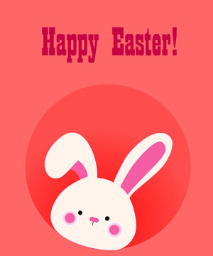 Happy Easter Day invitation greeting card design with rabbit in the circle on pink tone color background. For flat banner, card, postcard, poster, label tag sale.