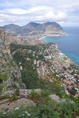 Fototapeta na wymiar Mondello seen from Addaura viewpoint on monte Pellegrino, Palermo, Sicily