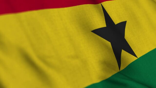 Ghana national flag waving with fabric texture fluttering in wind in a seamless loop in smooth slowmotion animation background