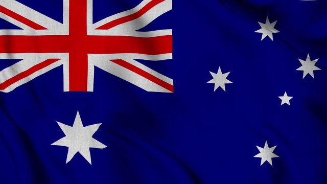 Australia national flag waving with fabric texture fluttering in wind in a seamless loop in smooth slowmotion animation background