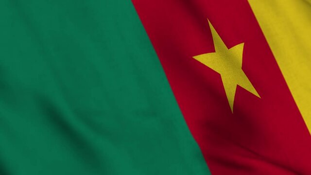 Cameroon national flag waving with fabric texture fluttering in wind in a seamless loop in smooth slowmotion animation background
