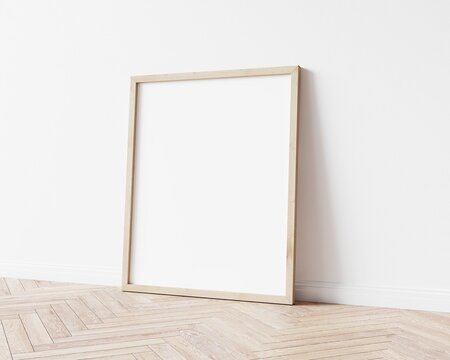Vertical wooden frame on wooden floor. 3d illustration.
