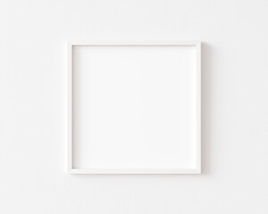 White square photo frame on white wall. 3d illustration. - obrazy, fototapety, plakaty