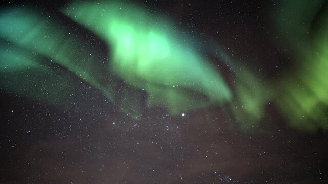 Aurora and Milky Way Galaxy Spring Sky 02 Time Lapse Stars and Meteors Simulated Northern Lights