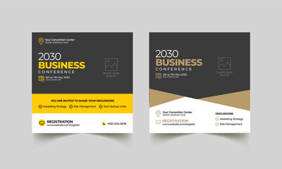 Conference social media post marketing web banner template with square flyer	