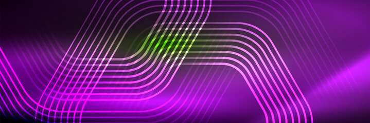 Shiny neon lines, stripes and waves, technology abstract background. Trendy abstract layout template for business or technology presentation, internet poster or web brochure cover, wallpaper