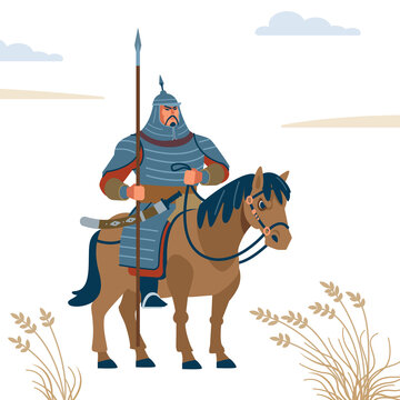 Mongol warrior. Strong warrior character vector isolated flat style illustration.