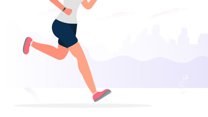 The girl is running. Running legs close-up. Sports banner with place for text. Vector.