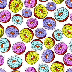 Donuts with colored glaze on  white isolated background.  texture for your design.