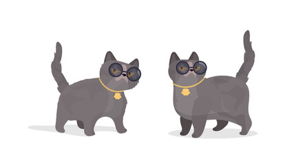 Funny cat with glasses. Cat sticker with a serious look. Good for stickers, t-shirts and postcards. Isolated. Vector.