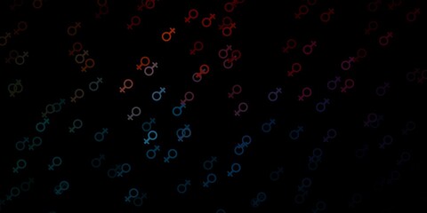 Dark Blue, Red vector background with woman symbols.
