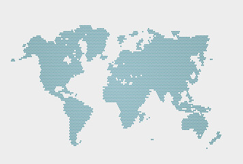 Isolated vector blue dotted world map on white background. Computer abstract infographic for presentation. EPS 10.
