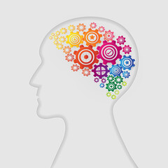 Human head with gears. Head thinking. Smart Intelligence and brainstorming. psychology concept, eps10 vector