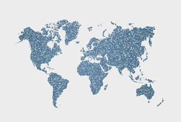 Isolated vector white and blue dotted world map on white background. Computer abstract infographic for presentation. EPS 10.