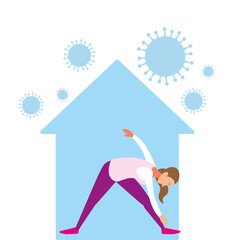 woman doing stretching exercises at home to avoid virus