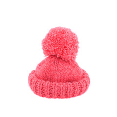 Red hat with pompom isolated on a white background