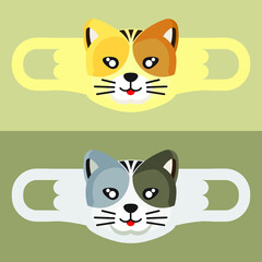 Cat face mask templates, vector illustrations. print out and make