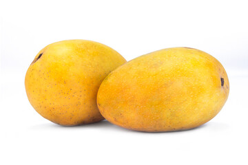 Ripe mangoes isolated on white background