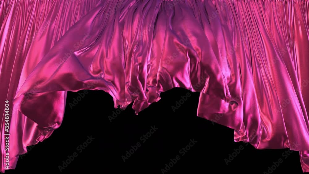 Poster 3D animated realistic simulation of the textured pink curtain rendered in UHD, alpha matte is included