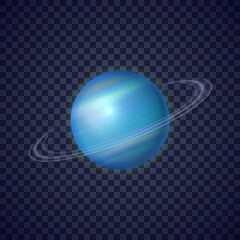 Uranus planet with rings on transparent background. Seventh ice giant planet of solar system. Galaxy discovery and exploration. Realistic cosmic vector illustration for school education materials.