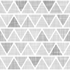 Seamless pattern of textile ikat triangles. Vector woven fabric texture. Repeating linen texture in light gray colors.