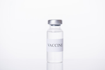 Heathcare and immunization concept. Close-up photo of vaccine vial isolated on white background