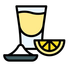 Tequila with salt and lime icon, Beverage filled vector illustration