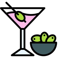 Martini with olive icon, Beverage filled vector illustration