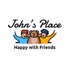 happy friends with teddy bear