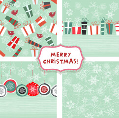 Set of Christmas seamless patterns for greeting cards, wrapping paper. Hand drawn winter backgrounds. Vector illustration