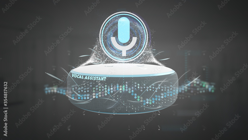 Poster vocal assistant and wave equaliser - 3d rendering