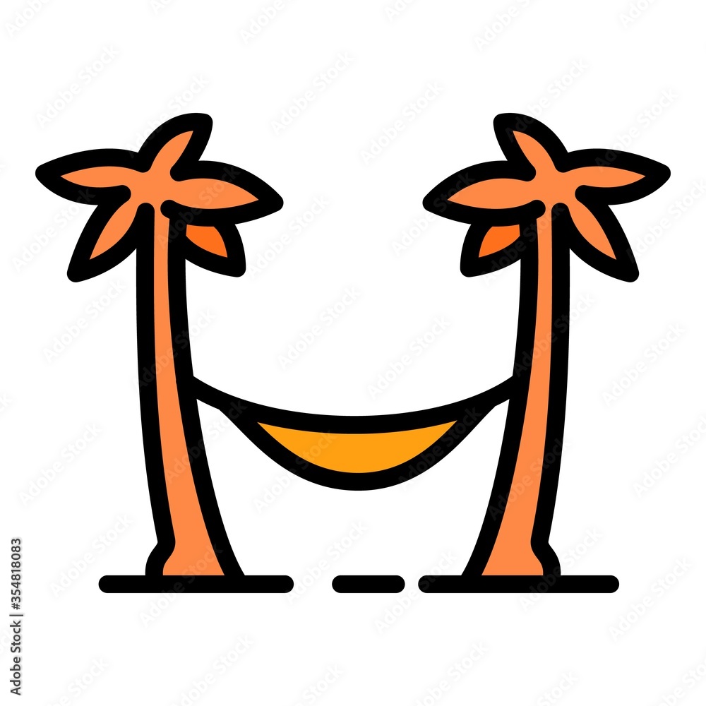 Poster Palm tree and hammock icon. Outline palm tree and hammock vector icon for web design isolated on white background