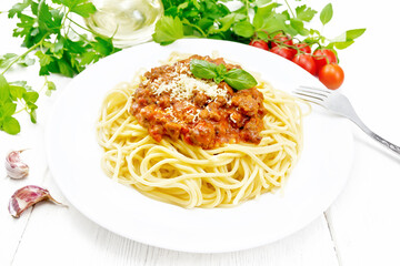 Spaghetti with bolognese on board
